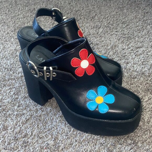La Moda Black Flower Platform Mule - Picture 3 of 4